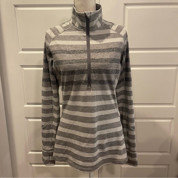 Lululemon Race Your Pace 1/4 Zip Gray Striped Size 12 - Picture 3 of 14